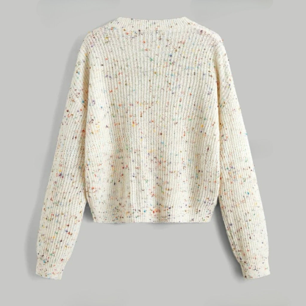 Damen lockerer Rippenpullover mit bunten Akzenten EB