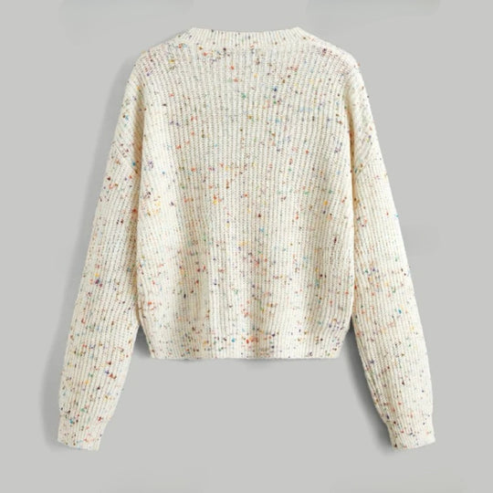 Damen lockerer Rippenpullover mit bunten Akzenten EB
