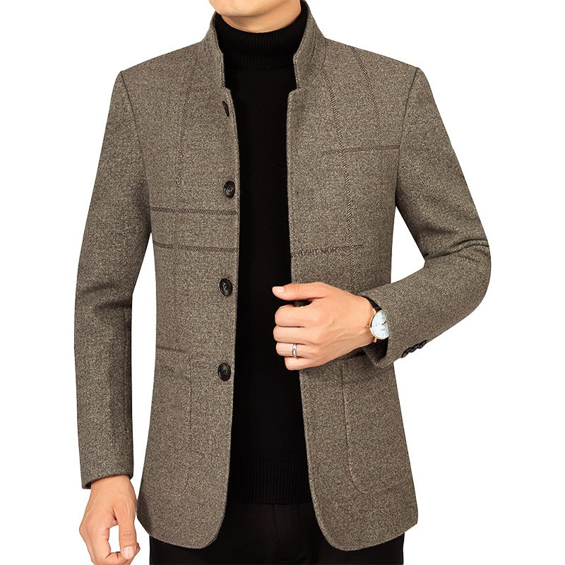 Herren Kurzblazer im Sakko-Stil mit Stehkragen und strukturierter Wollmischung EB