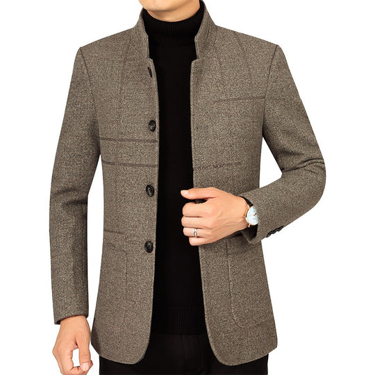 Herren Kurzblazer im Sakko-Stil mit Stehkragen und strukturierter Wollmischung EB