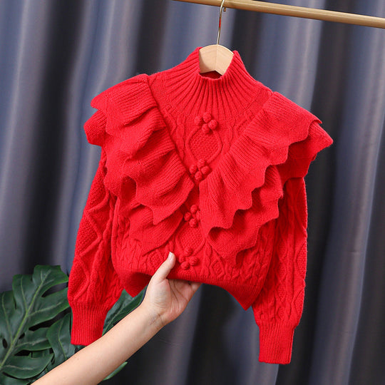 Damen Strickpullover mit voluminösen Rüschendetails EB