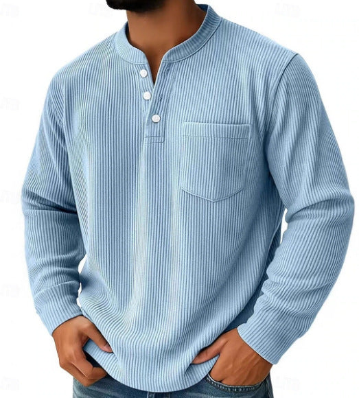Herren nan thermisches Waffelstrick-Henleyshirt mit Stehkragen Brusttasche und geripptem Komfortschnitt EB