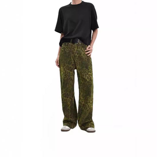 Damen Weit geschnittene Leoprint-Hose mit flexiblem Bund und modischem Design EB