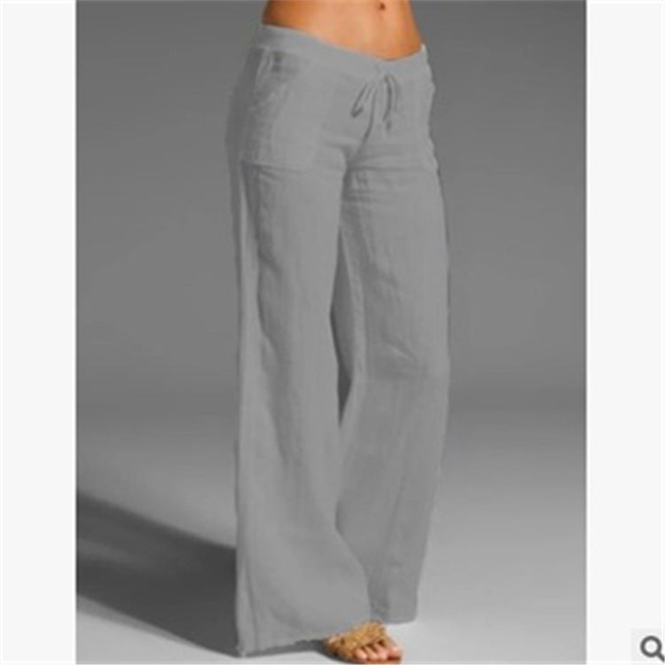 Damen weite Leinenhose mit hochgezogenem Bund und seitlichen Taschen EB