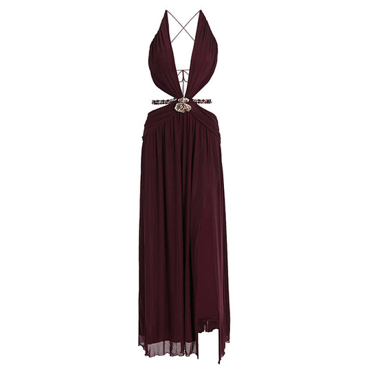 Damen Maxikleid mit tiefem V-Ausschnitt und elegantem Wickeldesign EB