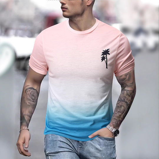 Herren T-Shirt mit modernem Farbverlauf und Palmenstickerei EB