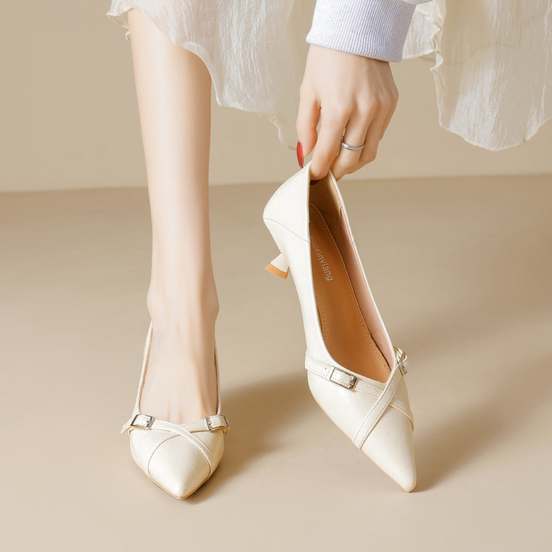 Damen schicke Pumps mit spitzem Zehenbereich und modischer Schnallenakzent EB