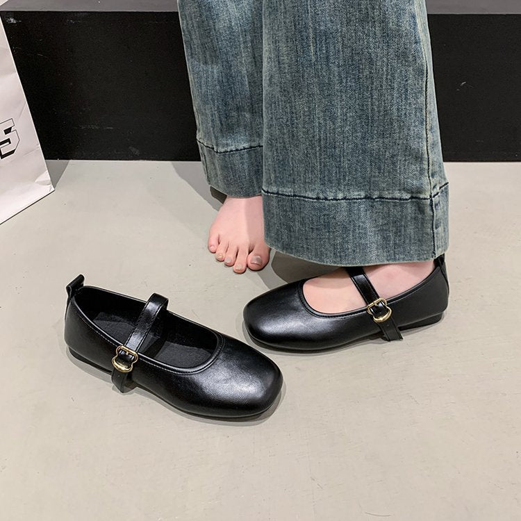 Damen komfortable Ballerinas mit verstellbarem Riemen und elegantem Schnallenakzent EB