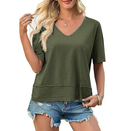 Damen lässiges V-Ausschnitt Oversized T-Shirt EB