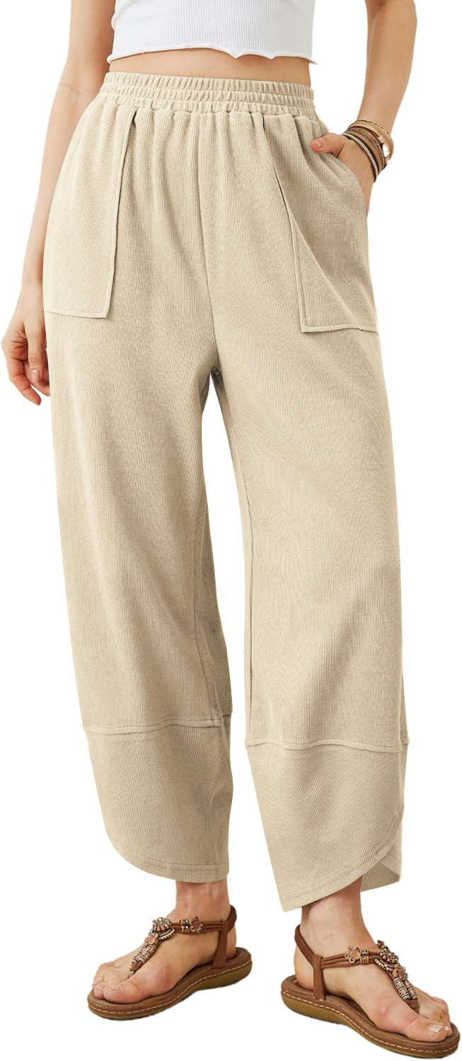 Damen weit geschnittene Freizeithose mit elastischem Bund und praktischen Taschen EB