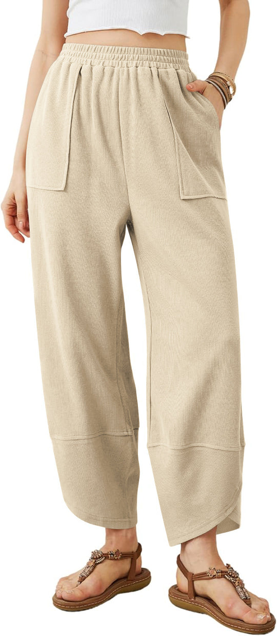 Damen weit geschnittene Freizeithose mit elastischem Bund und praktischen Taschen EB