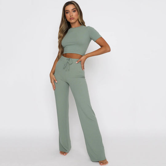 Damen Cropped Top und elegante Flared Pants Set EB
