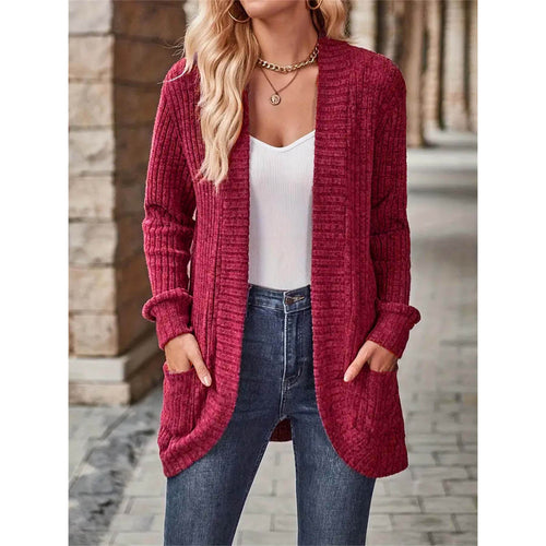 Damen offene Strickjacke mit strukturierter Oberfläche und praktischen Taschen EB