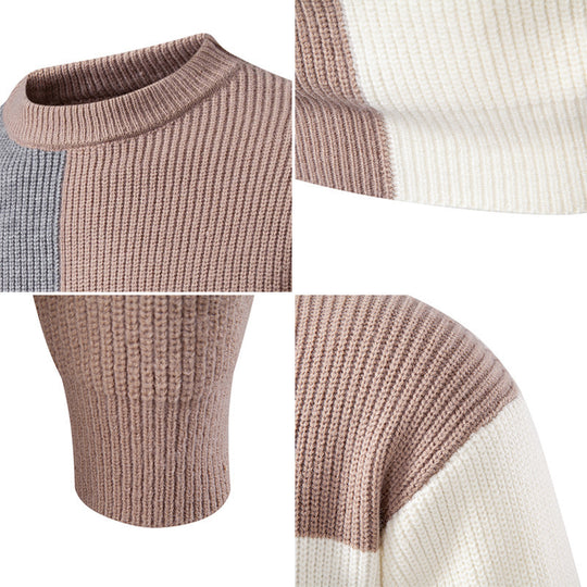 Herren farbenfroher Strukturpullover mit modernem Schnitt und Rundhalsausschnitt EB