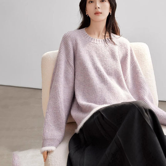 Damen Grob gestrickter Pullover mit überschnittenen Schultern und weichem Abschluss EB