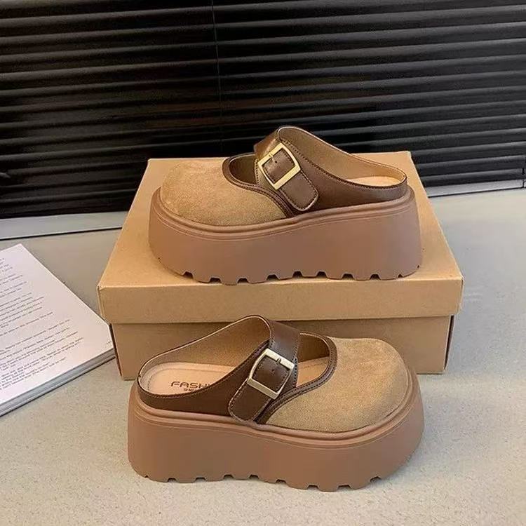 Damen Plateau Clogs mit modischem Schnallen-Design und wärmendem Innenfutter EB