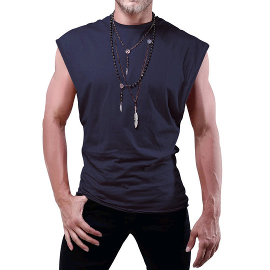 Herren nan tailliertes ärmelloses Muskelshirt aus Baumwollmix mit breiten Schulterpartien EB