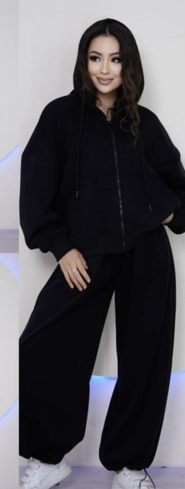 Damen nan übergroße Kapuzenjacke mit Reißverschluss und weite Jogginghose Lounge Set EB