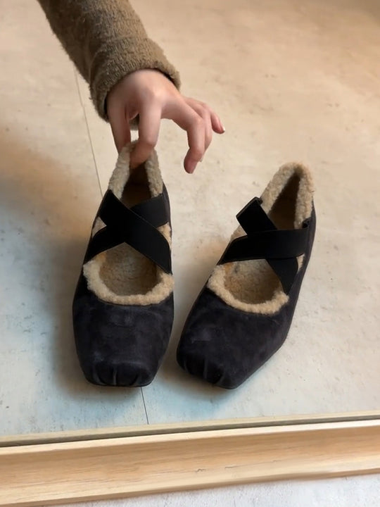 Damen Ballerina-Schuhe mit kuscheligem Innenfutter und elegantem Riemendesign EB
