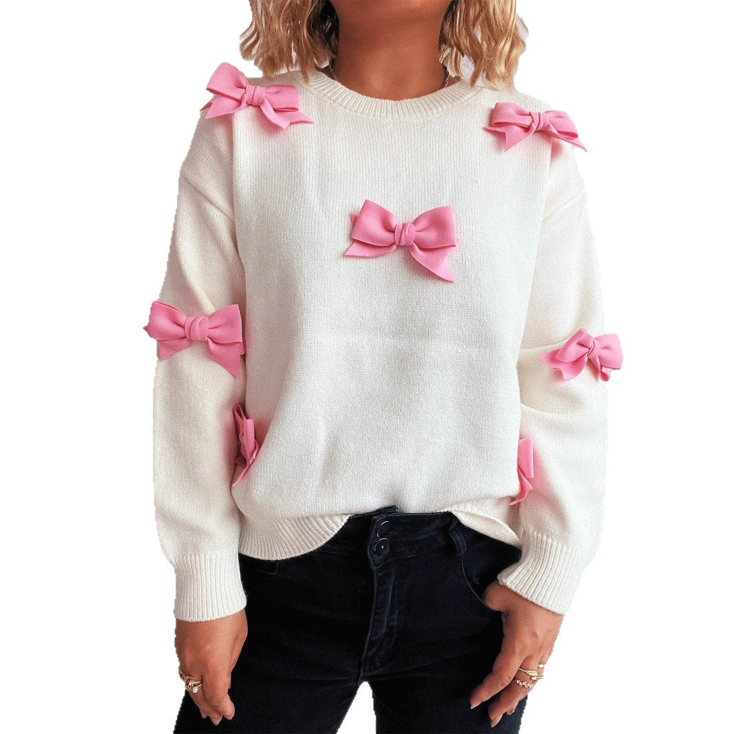 Damen Pullover mit verspielten Schleifenapplikationen EB