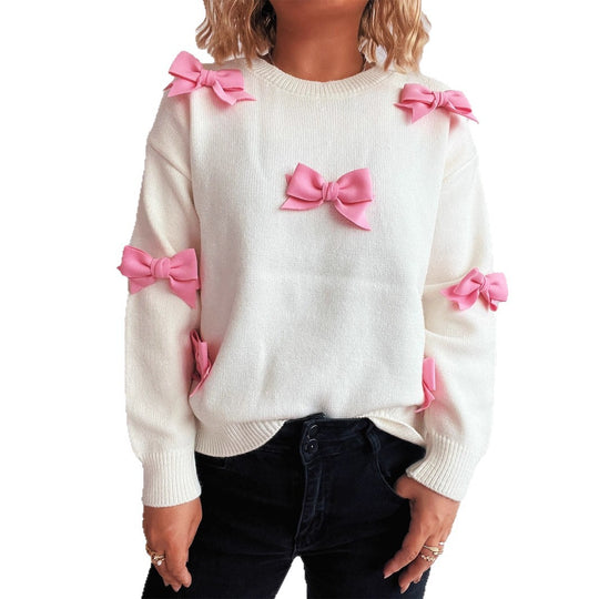 Damen Pullover mit verspielten Schleifenapplikationen EB