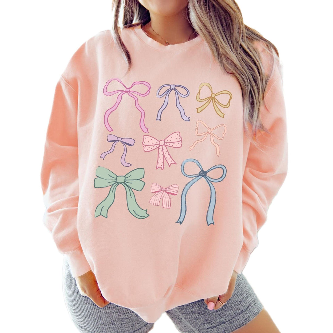 Damen lässiger Sweatshirt mit bunten Schleifenmotiven EB