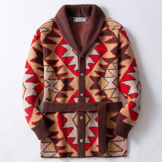 Damen Strickjacke mit geometrischem Muster und breitem Kragen EB