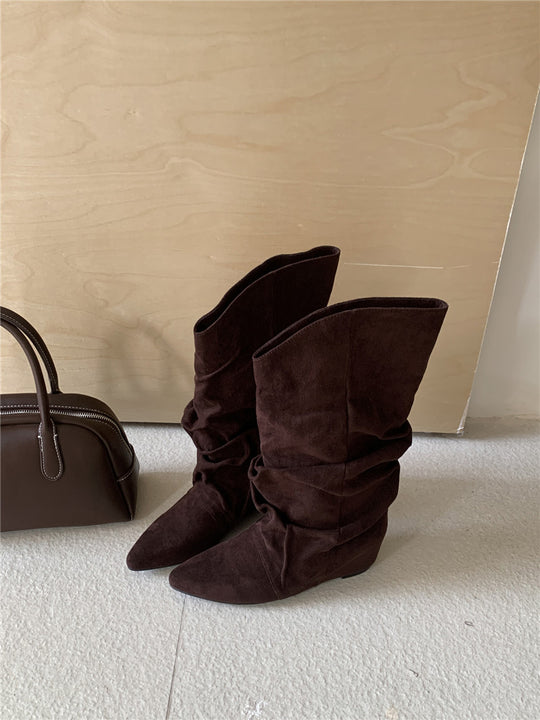 Damen modische Stiefel mit gerafftem Schaft und spitzem Absatz EB