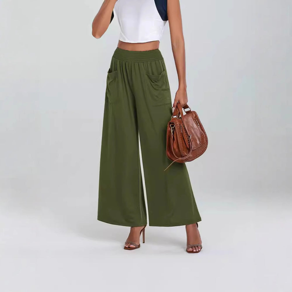 Damen Weit geschnittene Palazzo-Hose mit elastischem Bund und praktischen Taschen EB