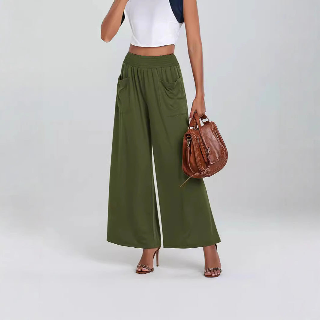 Damen Weit geschnittene Palazzo-Hose mit elastischem Bund und praktischen Taschen EB