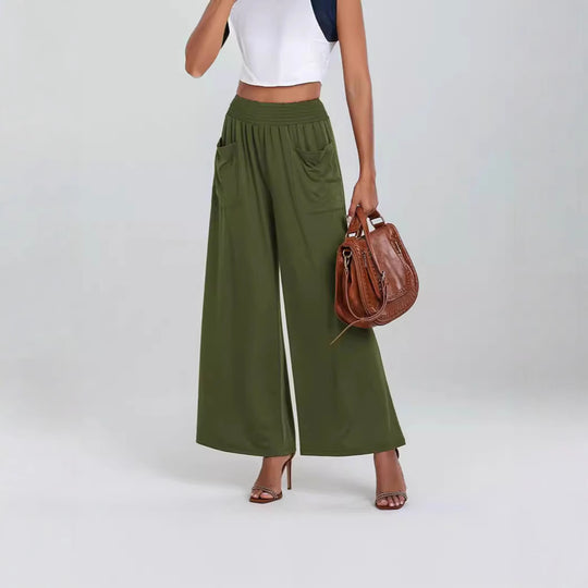 Damen Weit geschnittene Palazzo-Hose mit elastischem Bund und praktischen Taschen EB