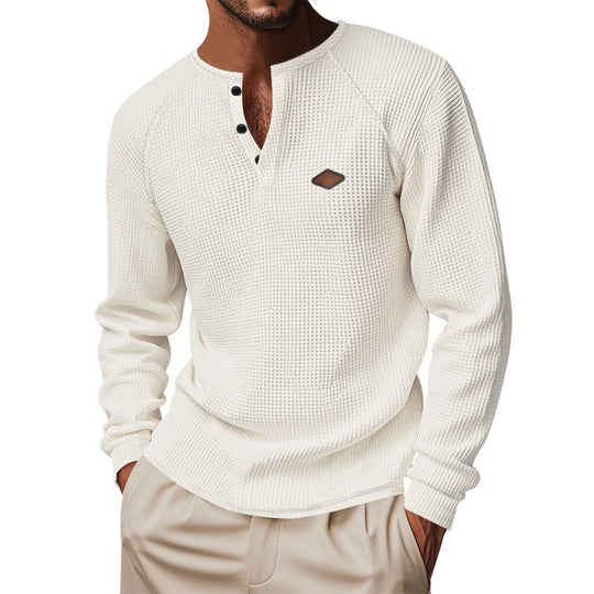 Herren Langarm-Henley-Shirt aus atmungsaktivem Baumwollmix mit strukturiertem Design EB