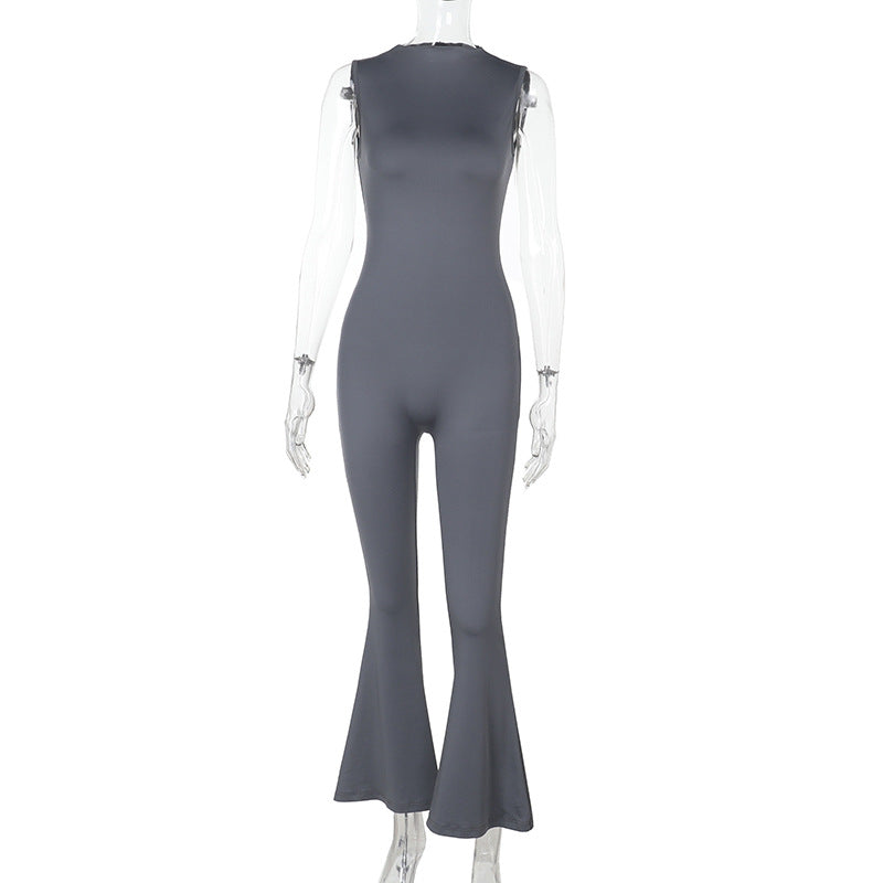 Damen Fließender Jumpsuit mit ausgestellt Bein EB