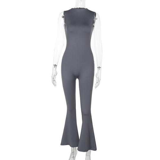 Damen Fließender Jumpsuit mit ausgestellt Bein EB