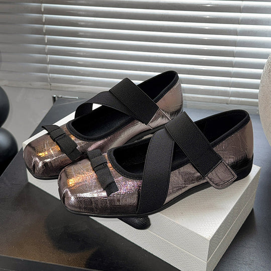 Damen Ballerinas mit elastischen Riemen und dekorativer Schleifen-Applikation EB