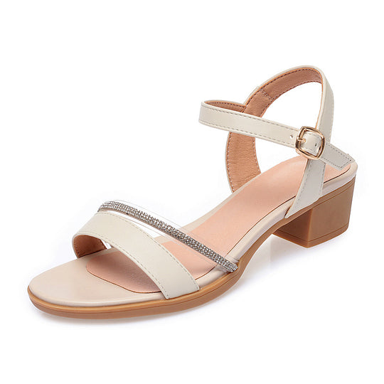 Damen elegante Blockabsatz Sandalen mit verstellbarem Riemen und modischem Schmuckdetail EB