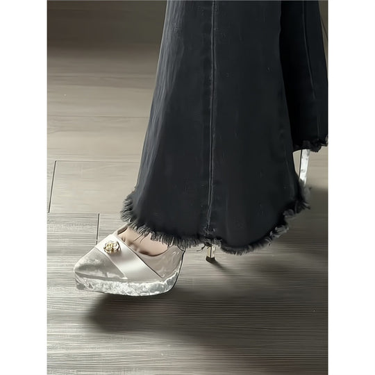 Damen elegante High Heel Pumps mit raffinierten Perlenakzenten EB