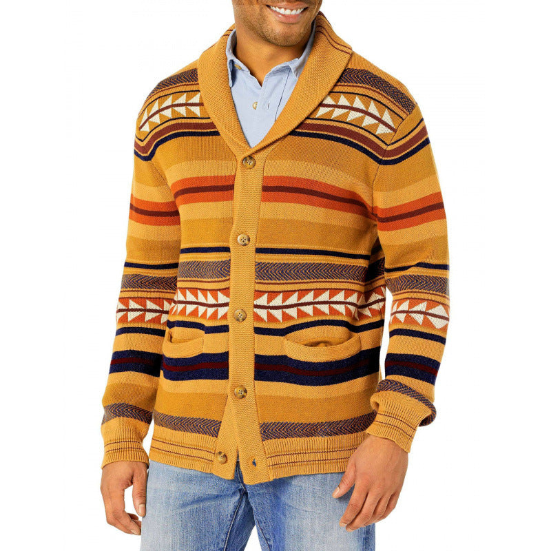 Herren Strickjacke mit geometrischem Muster und praktischen Taschen EB