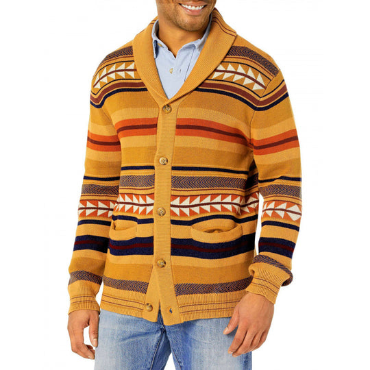 Herren Strickjacke mit geometrischem Muster und praktischen Taschen EB