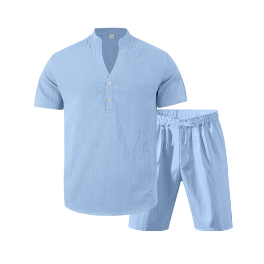 Herren lässiges Freizeit-Set aus atmungsaktivem Baumwollmix mit eleganter Knopfleiste EB