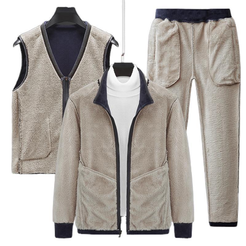 Herren dreiteiliges Thermo-Fleece-Set mit Reißverschlussjacke wattierter Weste und Jogginghose EB