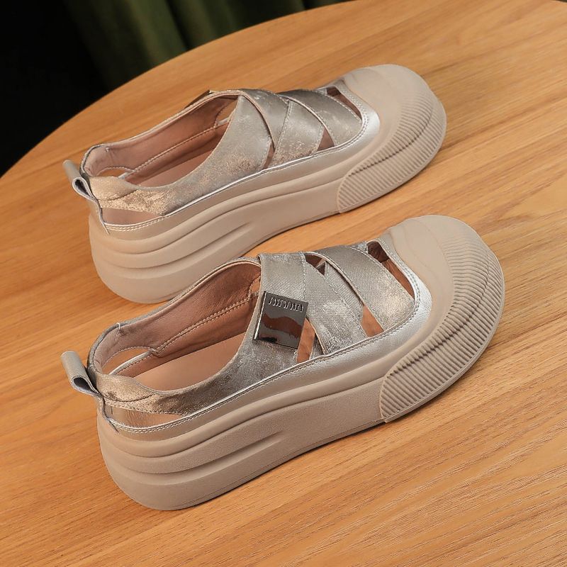Damen Offene Trendige Sandalen mit hohem Plateau und modischen Kreuz-Riemen EB