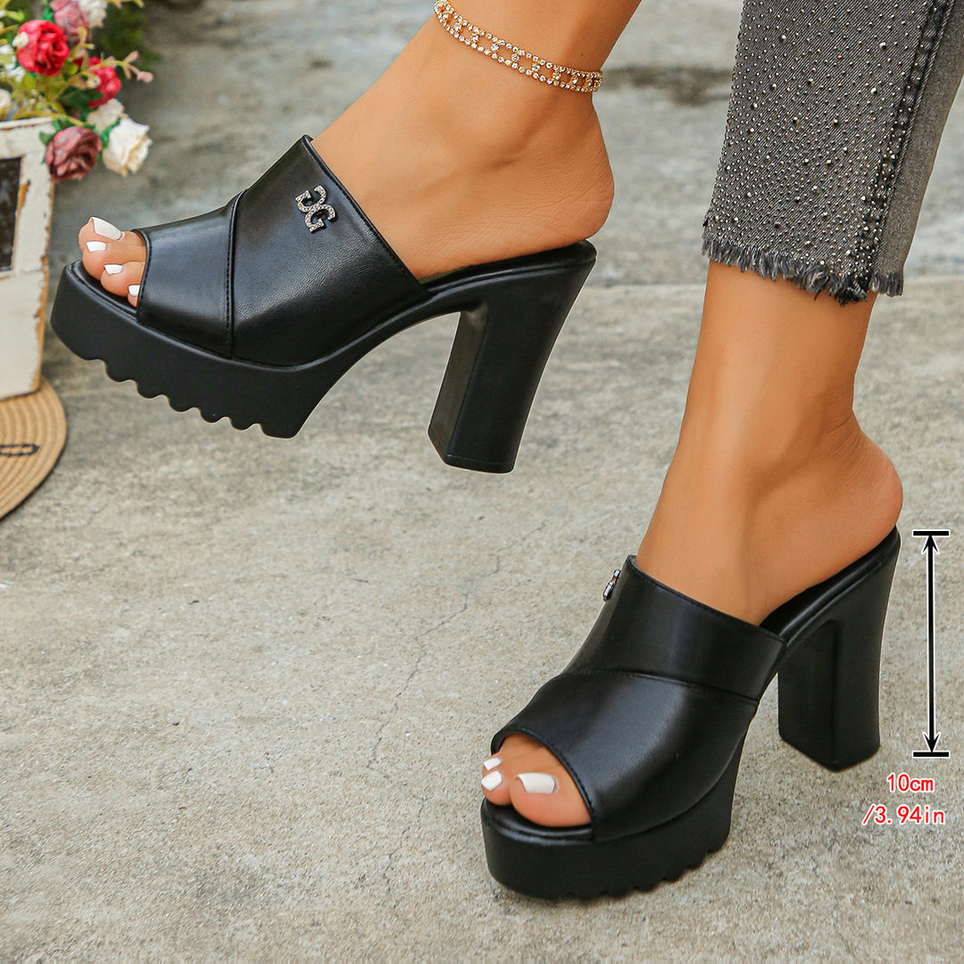 Damen Plateau-Mules mit eleganter Faltenoptik und hochwertigem Obermaterial EB