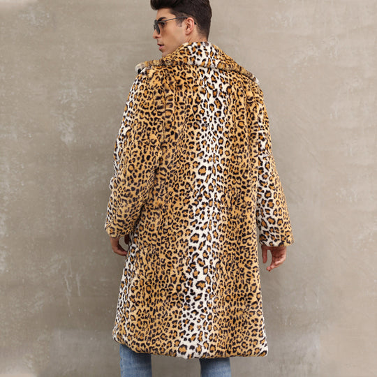 Herren Eleganter Kunstpelzmantel im Leopardenlook EB