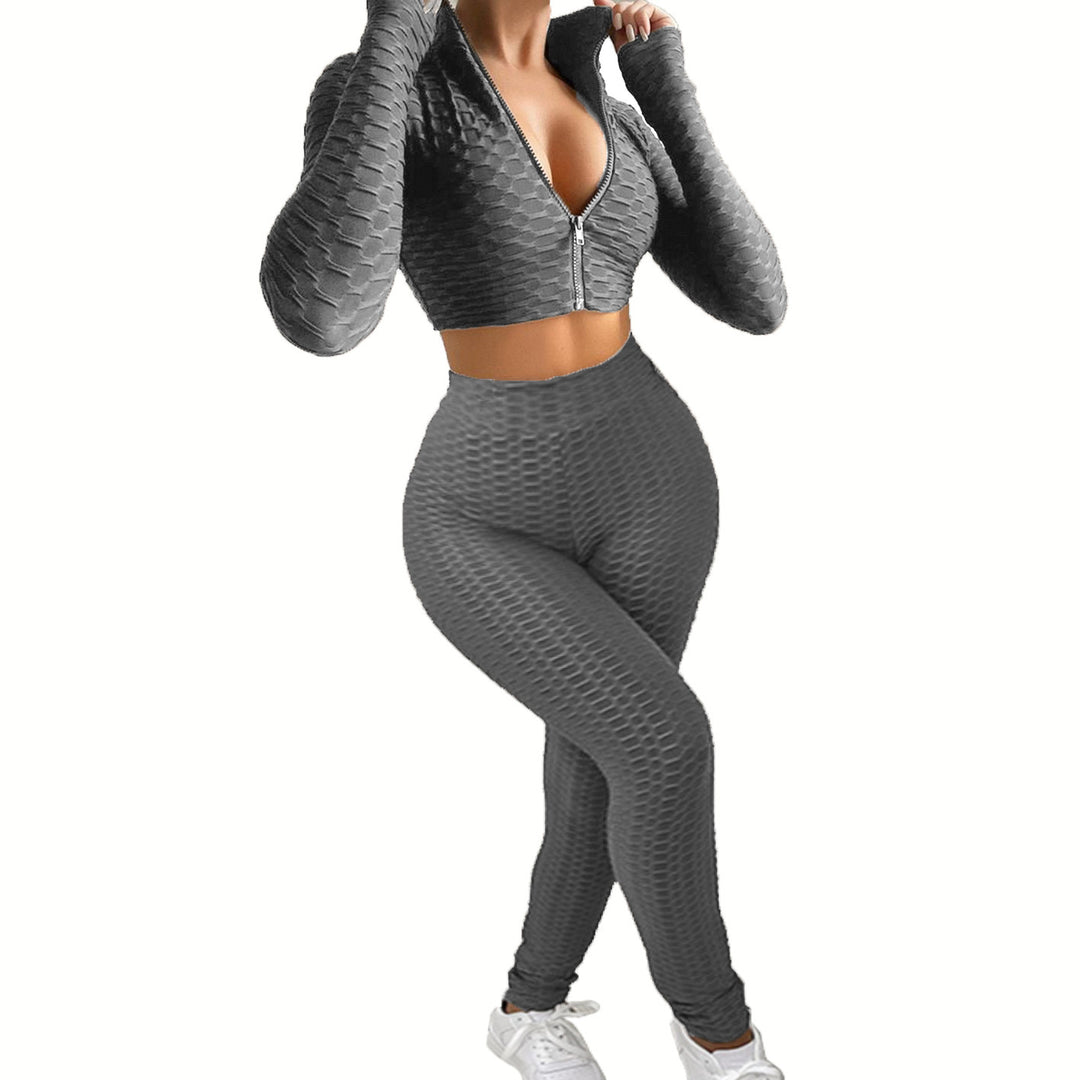 Damen Sportliches Zwei-Teiliges Set mit hochgeschlossenem Reißverschluss und strukturierter Oberfläche EB