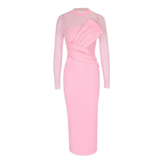 Damen Elegantes Langarm-Midi-Kleid mit raffinierter Drapierung und figurbetonter Silhouette EB