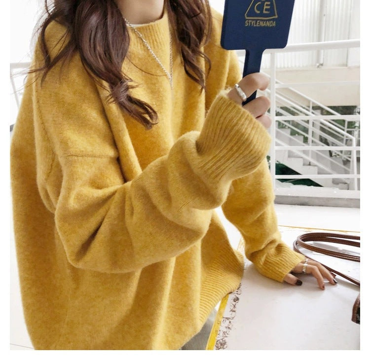 Damen Lässiger Kuschel-Feinstrickpullover mit Stehkragen und verlängerten Bündchen EB