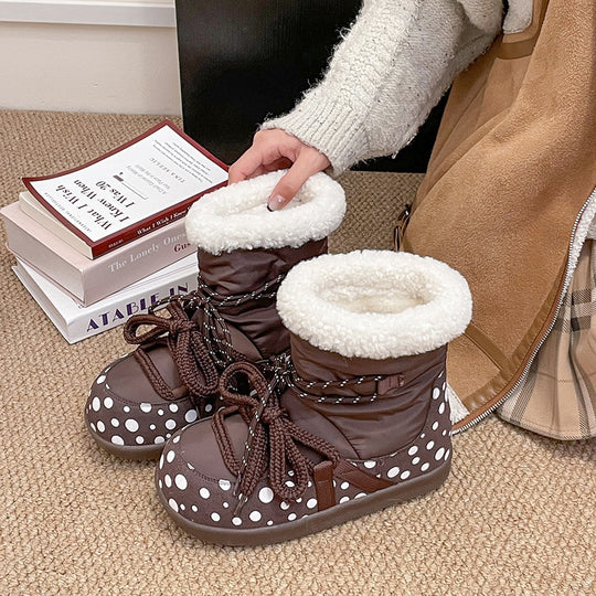 Damen Kuschelige Winterstiefel mit modischem Polka-Dot Design und weichem Kunstfellkragen EB