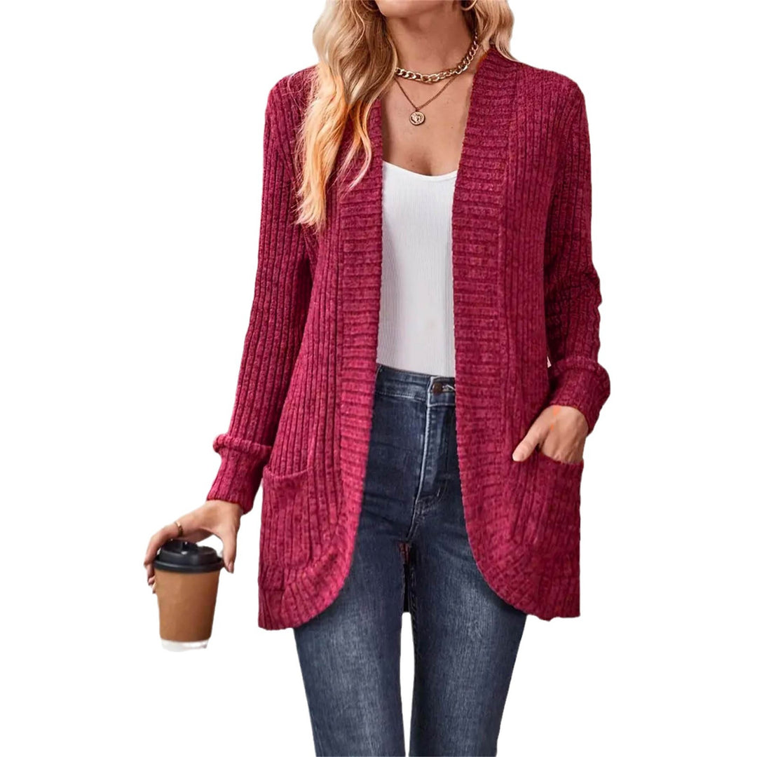 Damen offene Strickjacke mit strukturierter Oberfläche und praktischen Taschen EB