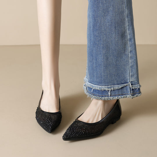 Damen elegante Ballerinas mit schimmernden Strassdetails und transparentem Obermaterial EB